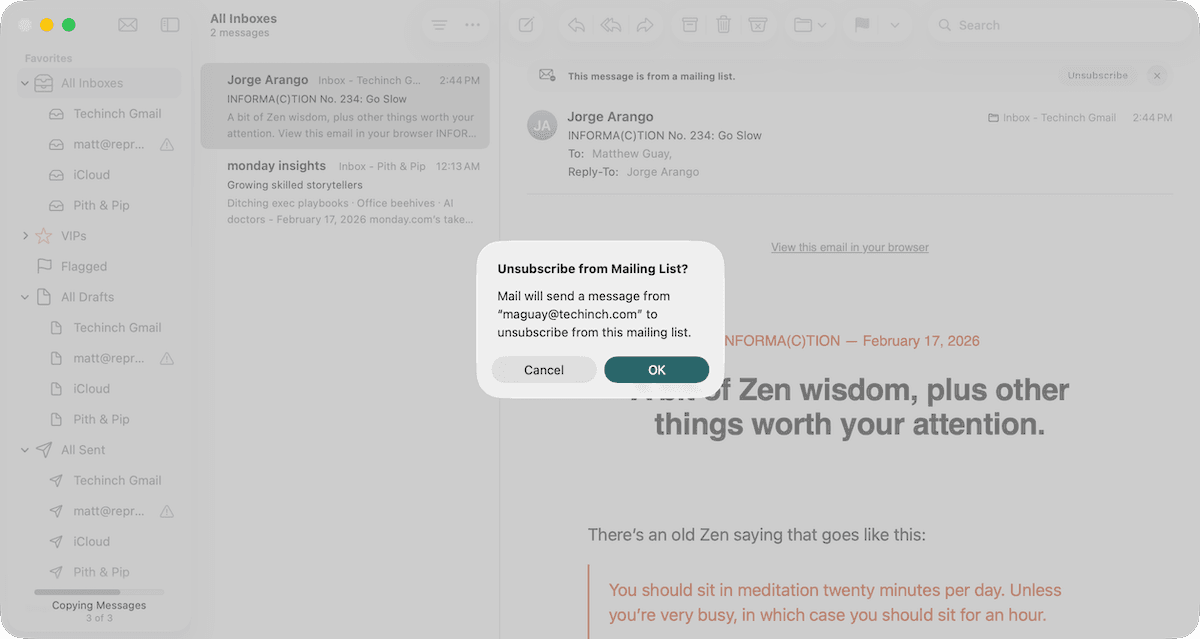 Unsubscribing from a newsletter in Apple Mail