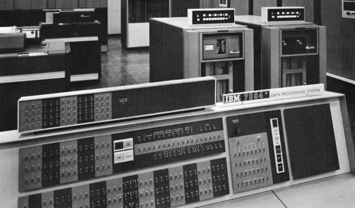 The IBM 7094 computer at MIT. This computer was used for transferring simple messages as text files to colleagues.