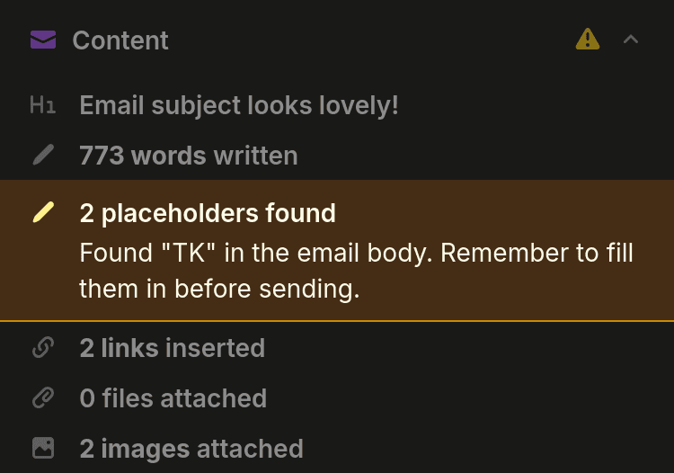 Never accidentally send an email with placeholder text again.